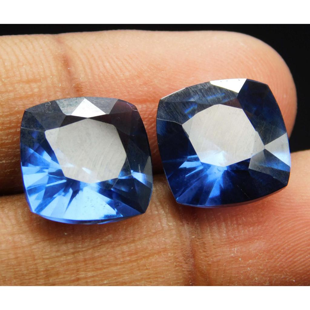 Square Cushion Cut Blue Natural SAPPHIRE 20 Ct Loose Gemstone Pair CERTIFIED A-5182