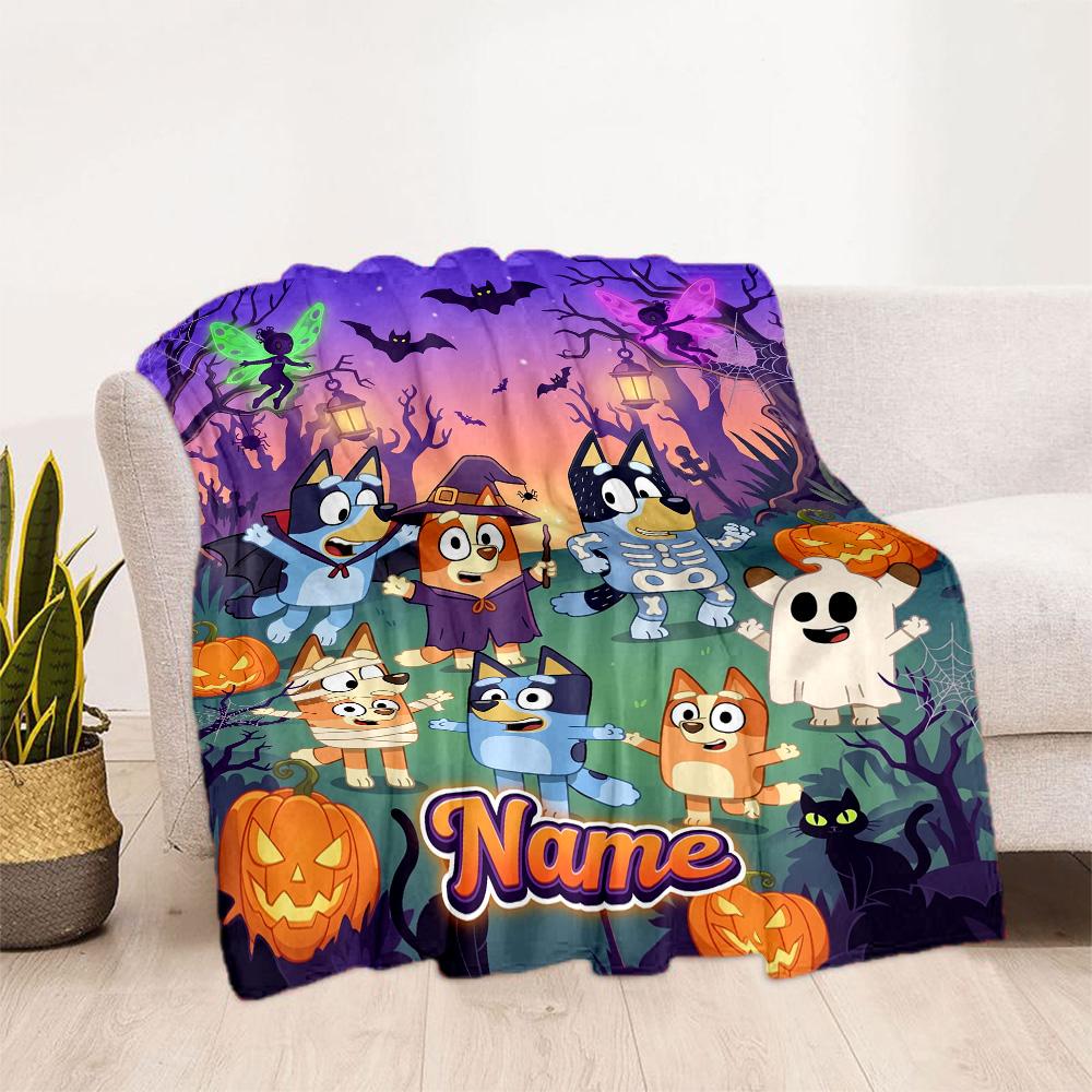 Halloween Bluey Family Personalized Text Blanket Gift Personalized Blanket Soft Warm Cozy for Livingroom Nap Couch Office Chair