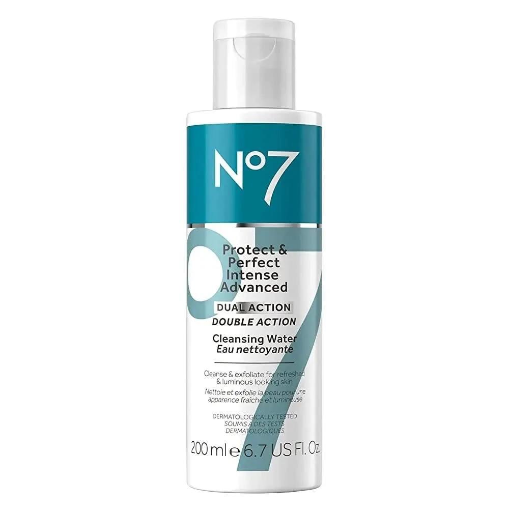 No7 Protect & Perfect Intense Advanced Cleansing Water 200ml - Dual Action Facial Cleanser + Makeup Remover, soft and bright skin