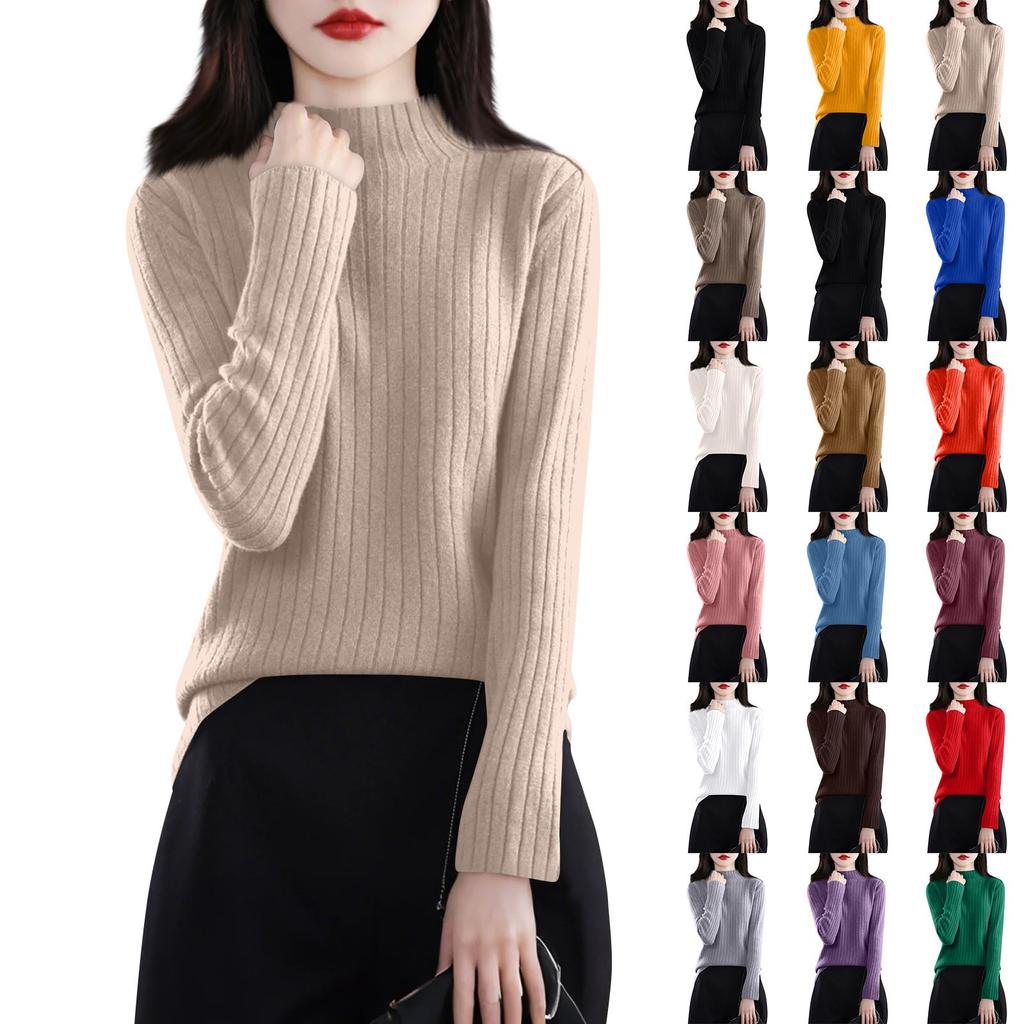Women's Fashion Long Sleeve Solid Color Pullover Turtleneck Base Sweater Top