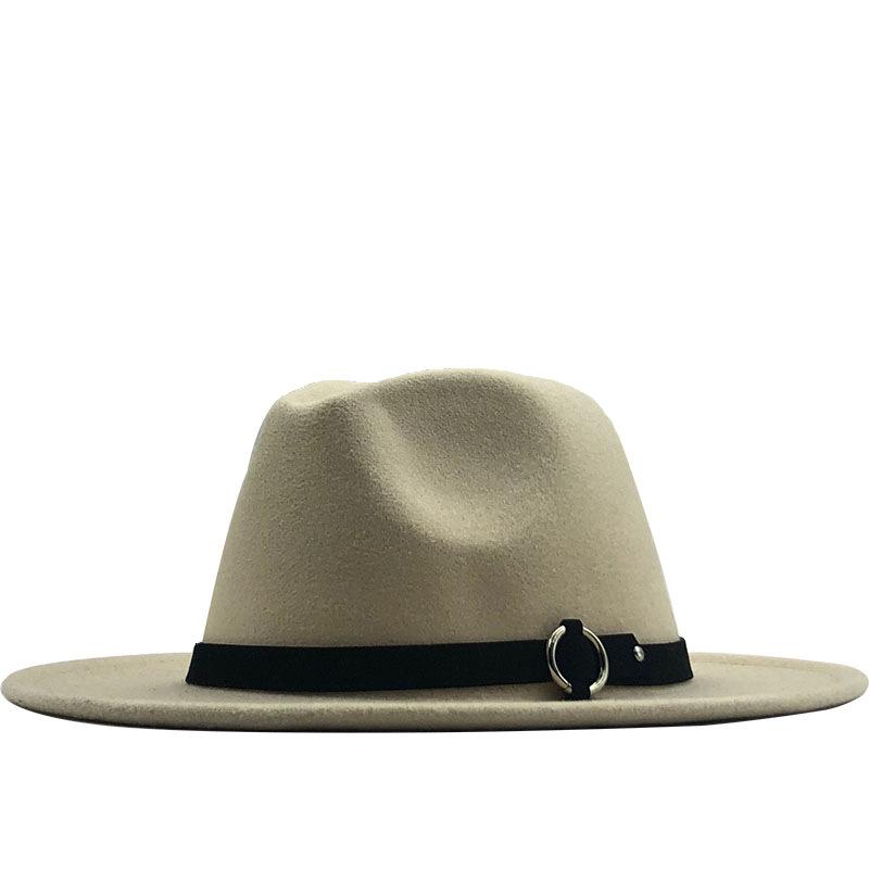 Autumn and Winter New Woolen Top Hat Flat-brimmed Big Eave Hat Versatile Straight-edged Jazz Hat Church Hat