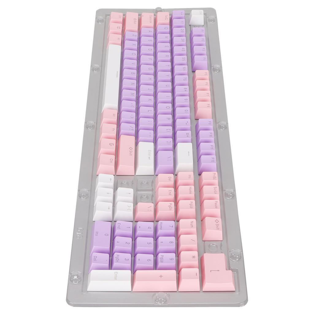 Keyboard Keycaps 107 Key Three Color Translucent Characters Arc Layout Mechanical Keyboard Keycaps Pink Purple White