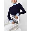 Niche Design Color Matching Turtleneck Knitwear Women 2024 Autumn Winter False-Two-Piece Bell Sleeve Silm Inner Bottoming Shirt