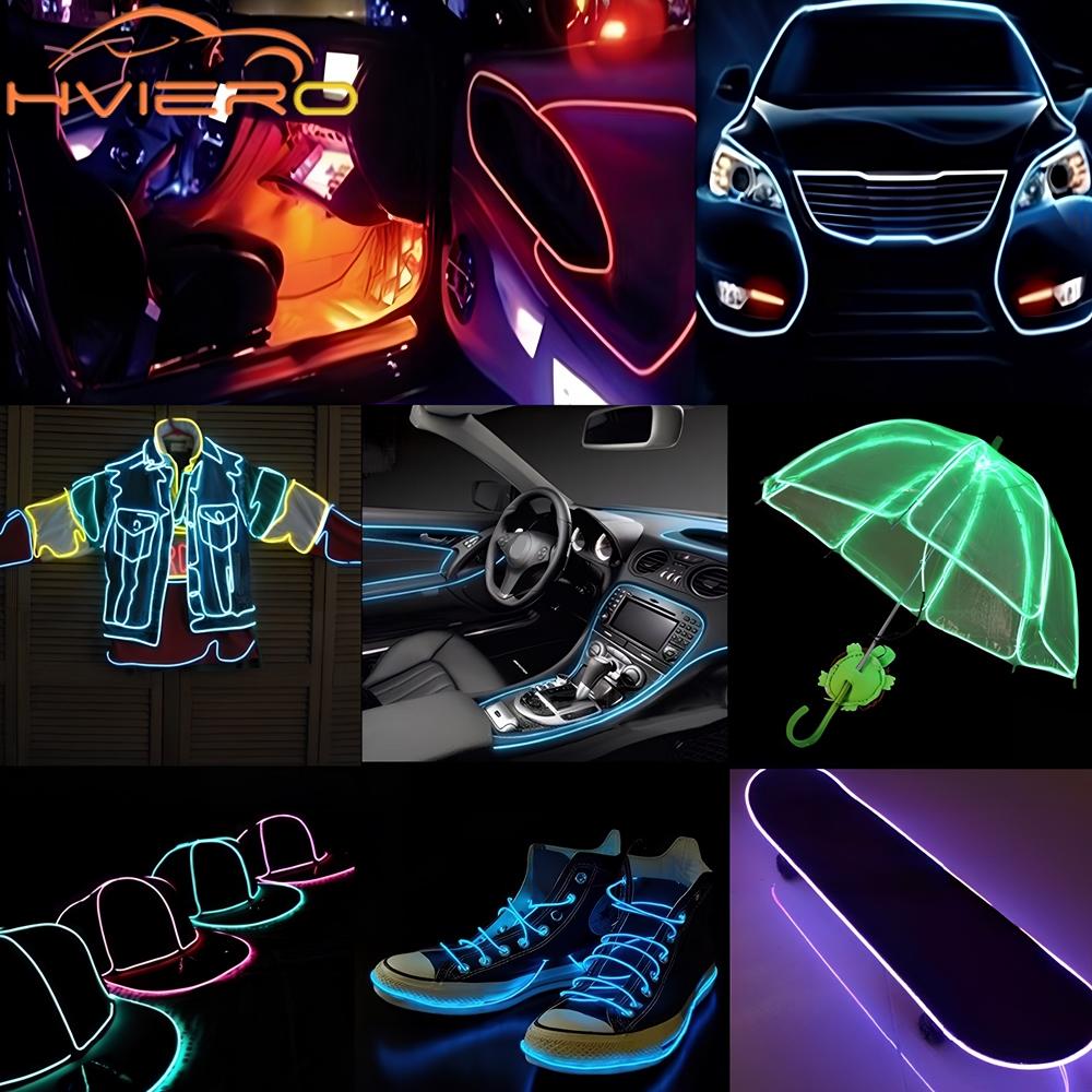 1M 2M 3M 5M Car Interior Lighting Auto LED Strip Wire Rope Tube Line Flexible Neon Light With 12V USB Cigarette Drive