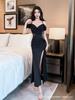 Off-Shoulder Bodycon Slit Evening Gown - Women's Nightclub Wear
