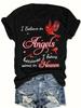 180g-262g Women'S| "I Believe In Angels" Black Casual Short Sleeved Round Neck Top, Suitable for Spring and Summer, Machine Washable, Bold Text Style