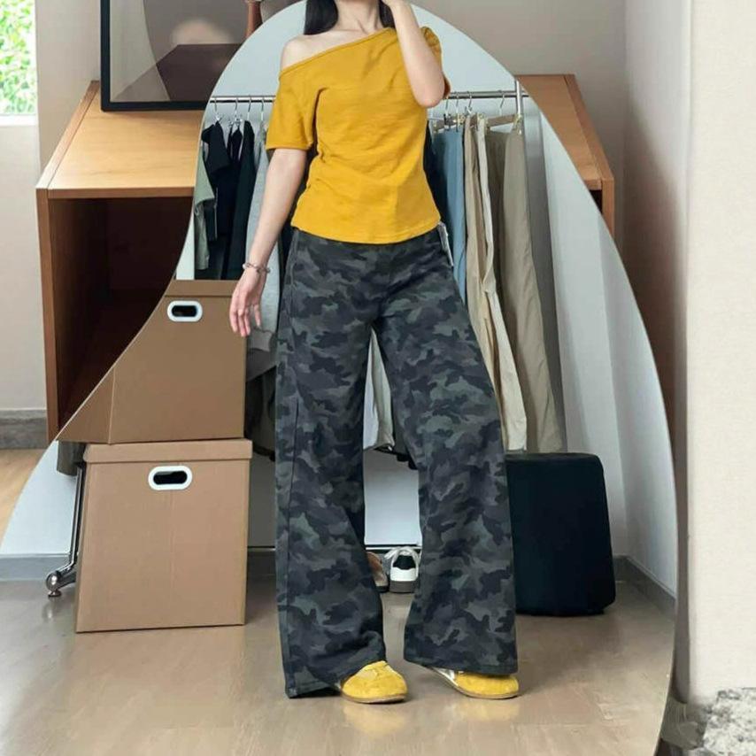 Comfortable Camouflage High Waist Wide Leg Jeans Women High Street Hundred Match Skinny Loose Straight Trousers Jeans for Women Long Denim Pants