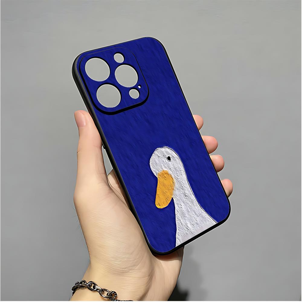 Cute Cartoon Goose Phone Case For IPhone 16,15,14,13,12,11,XS,XR,X,8,7,Pro,Max,Plus,mini Silicone Black Cover