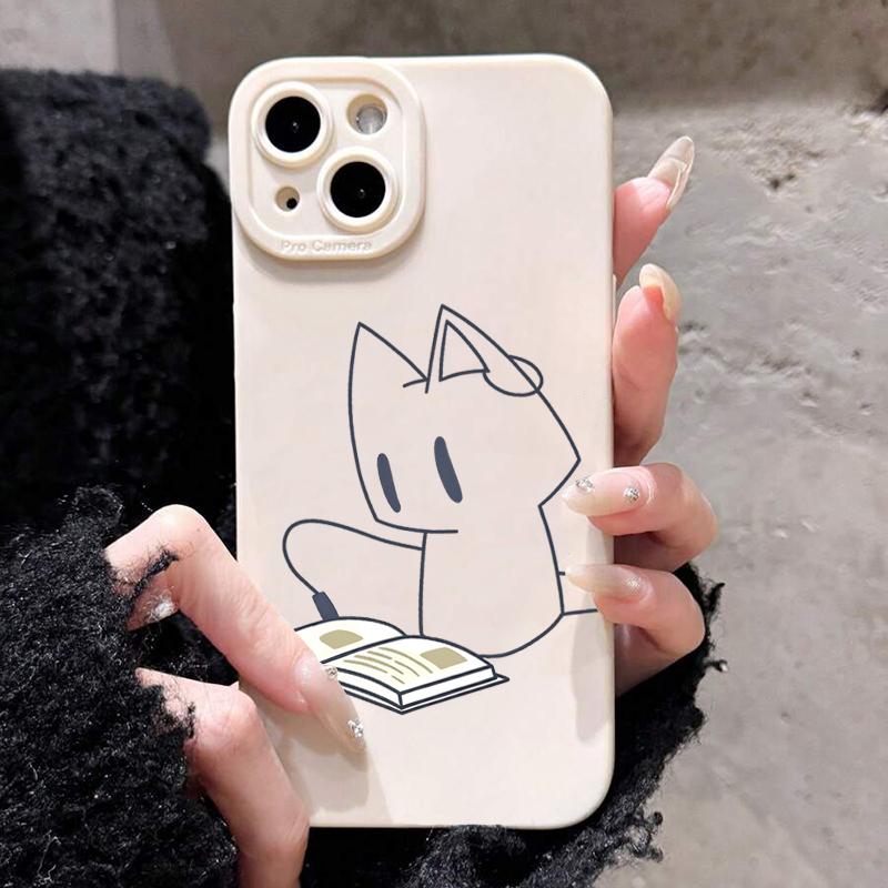 Cute Cartoon Line Cat Phone Case For Samsung Galaxy S25 S24 S23 Ultra S22 Plus S21 S20 FE A55 A54 A35 A15 Shockproof Cover