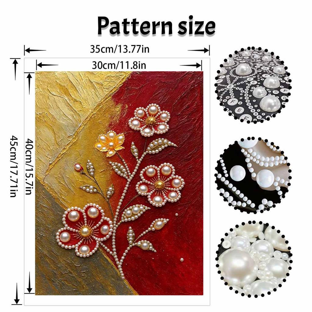 DIY Pearl Painting Canvas Floral Design Shiny 3D Bead Art Kit Creative Leisure Craft for Living Room Wall Decor