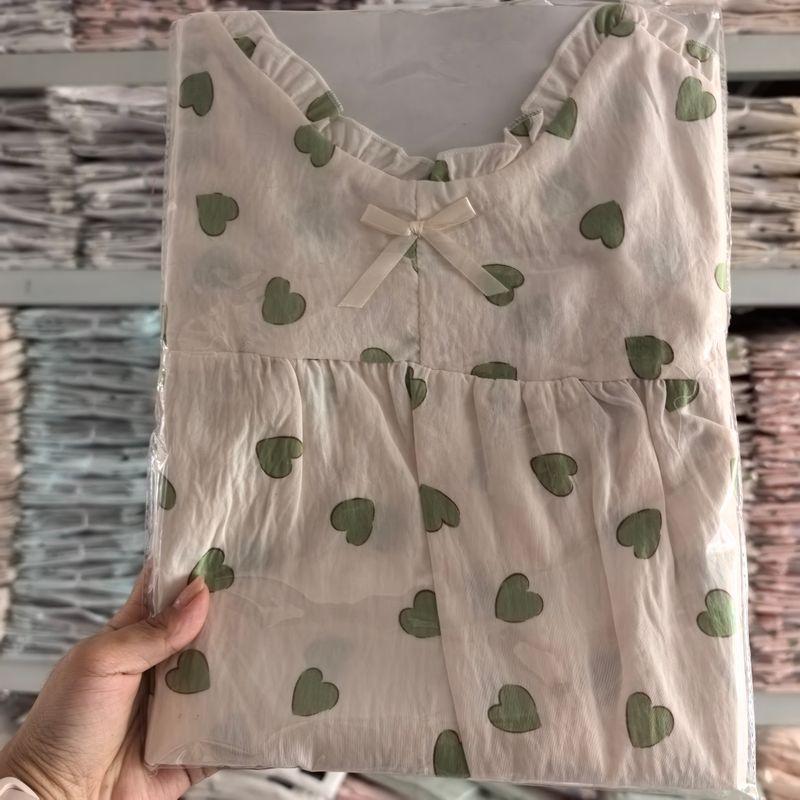 With Chest Pad Anti-exposure Nightdress Summer New Woven Foamed Cotton Suspender Dress Cute Sweet Girl Sleeveless Pajamas