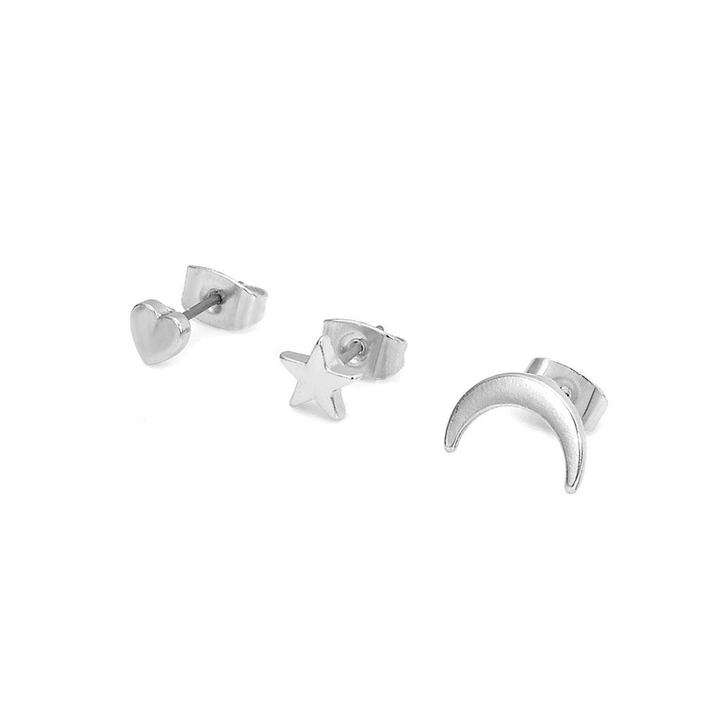 3PCS/Set Damen Stern Mond Herzform Ohrringe Mädchen Abendparty Abschlussball Ohrringe Punk Strass Ohrstecker
