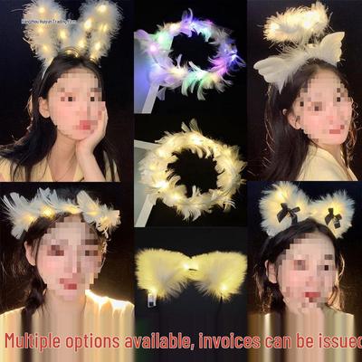 Fascia per Capelli con Orecchie da Coniglio e Piume Luminose - Regalo di Laurea