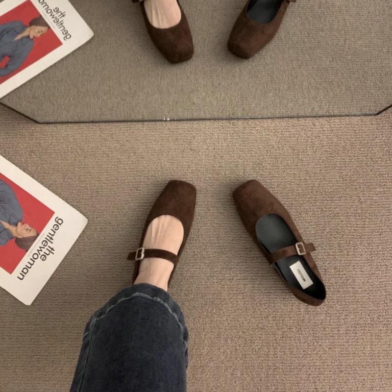 Fashion Flat Shoes for Women Retro Square Toe Shallow 2025 Spring and Autumn New Mary Jane Shoes Casual Plus Size Women's Shoes 42 43 44