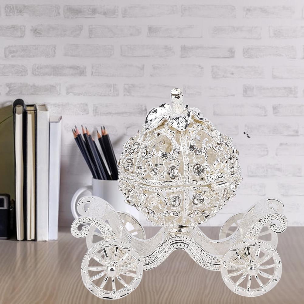 

Rhinestone Decorated Pumpkin Carriage Jewelry Box Metal Crafts Gift Tabletop Decoration