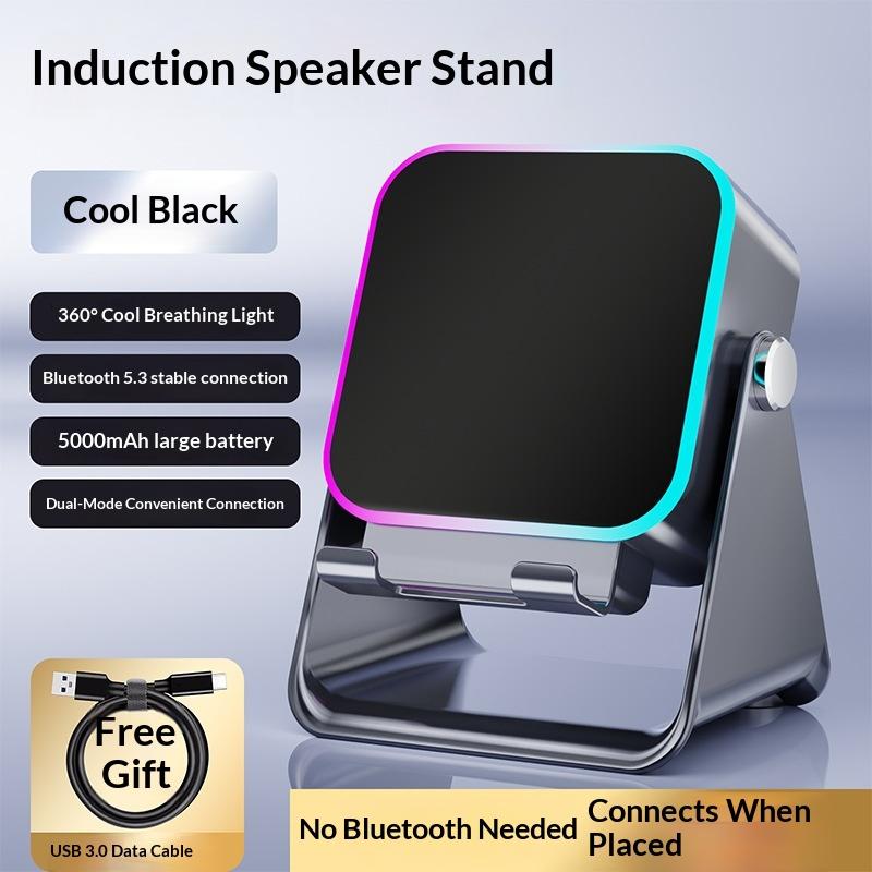 

Induction Speaker For Cell Phone Audio Station With Light 10W Phone Holder Wireless Charger Speaker For Home Office Travel чорний