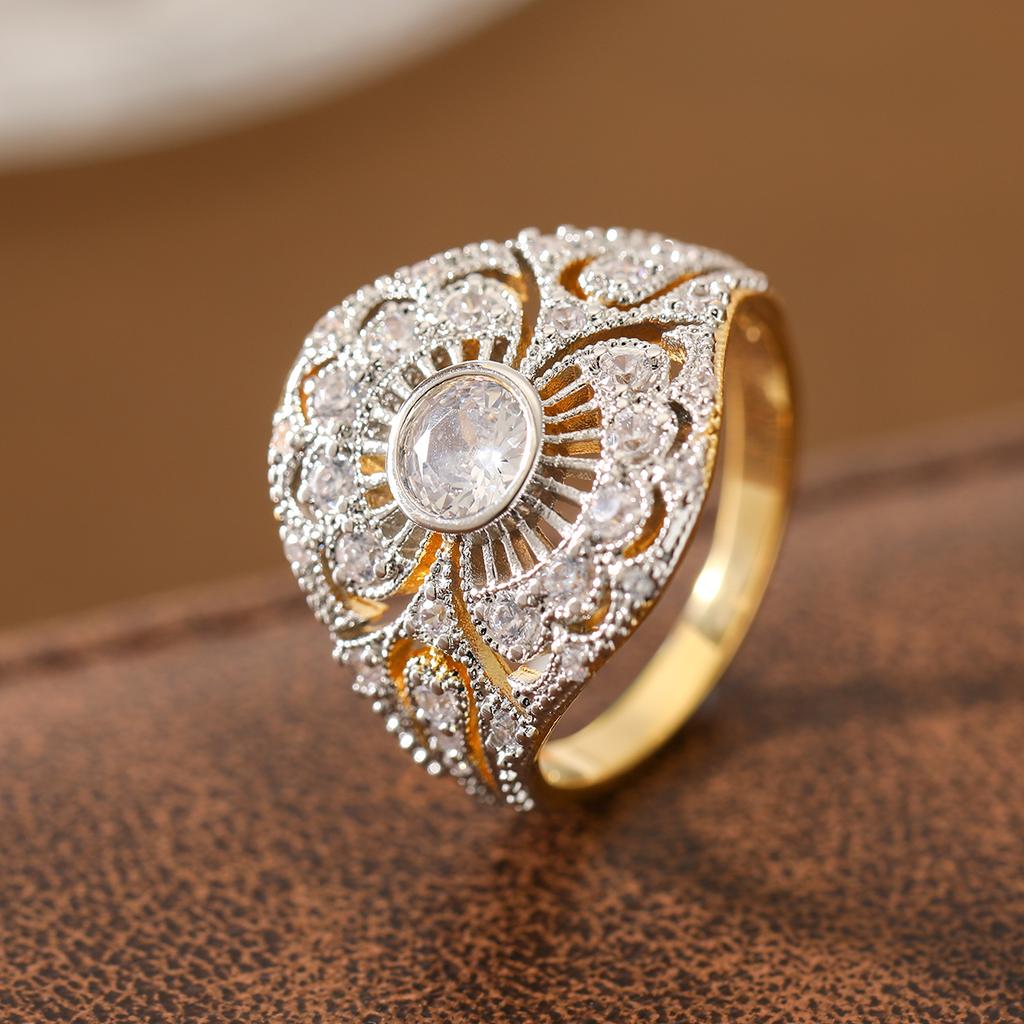 Vintage Hollow Full-set Synthetic Gemstone Ring Copper Material Women Niche Ring For Daily