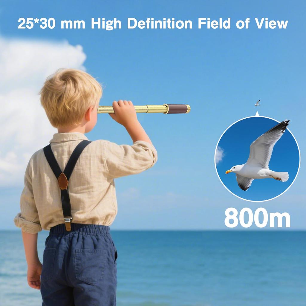 Laupha Pirate Vintage Cosplay Pirates of the Collectible with Pocket Compass Telescope, Monocular, 25x30mm, Extendable, Compact, Portable, Kids'