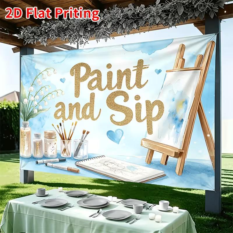 2D Premium Paint and Sip Backdrop Printed Art Studio Themed Party Banner 47.2x31.5inch/120*80cm