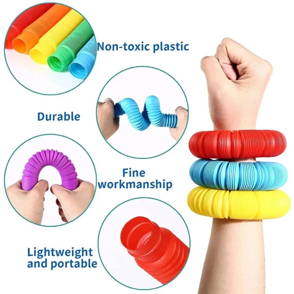 6 Stück/Packung Pop Tubes Sensorikspielzeug Fidget Pop Tube Stressabbau Dekompression Finger Spielzeug Teleskoprohr für Kinder Teenager Geschenke