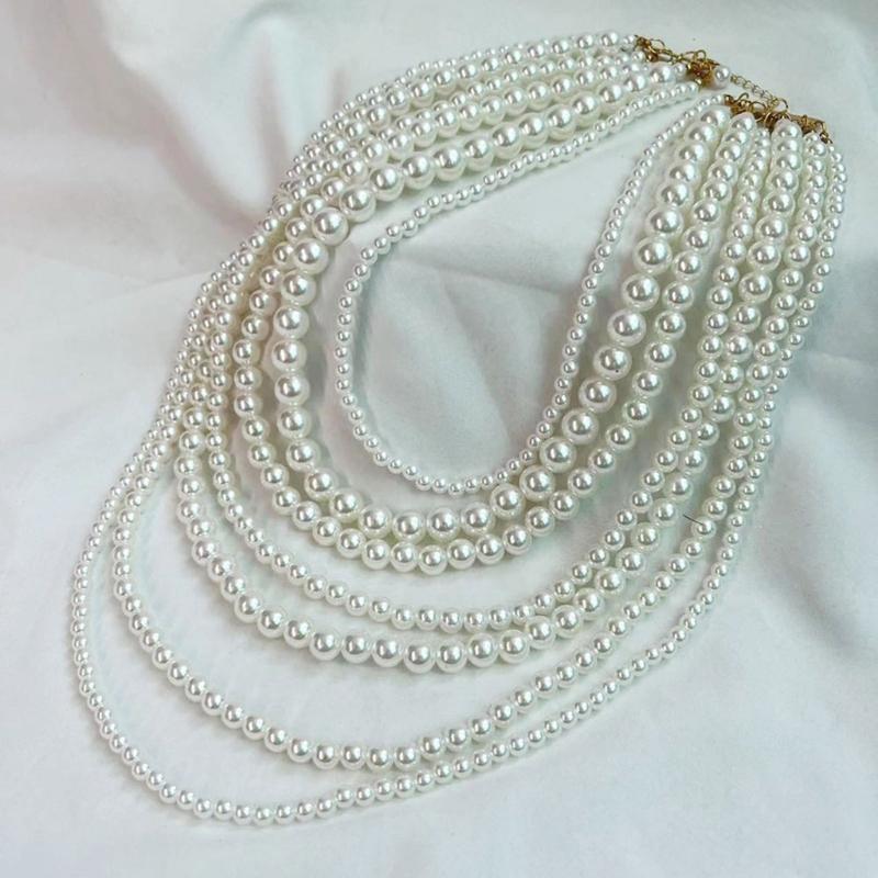 Set Elegant de Colier cu Mai Multe Șiraguri de Perle Faux și Cercei cu Mărgele pentru Femei, Set de Bijuterii Stilat pentru Pasionații de Modă