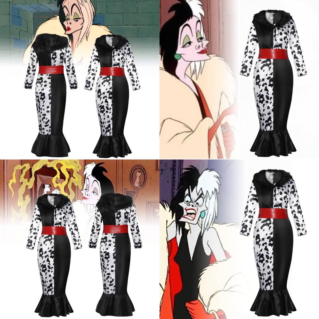 Fantasy-themed Cruella Cosplay Dress With Soft Fabric And Fur Collar