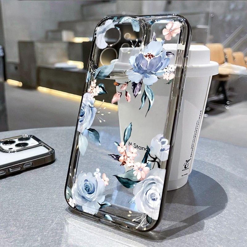 Cute Art Flower Phone Case For iPhone 16 15 14 13 12 11 Pro Max Mini X XS XR SE 7 8 Plus Shockproof Non-Slip Soft Cover Fundas