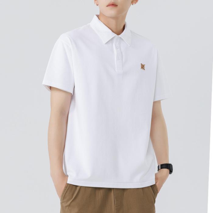 Heavy Polo Shirt Short-sleeved Men's Summer New American Embroidered Lapel T-shirt Mercerated Cotton Men