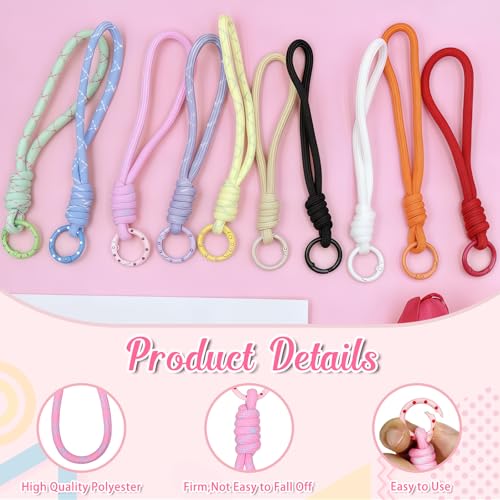10-color braided rope key lanyard set including wristband which can hang keys mobile phones card bags etc. has both storage and decoration fun