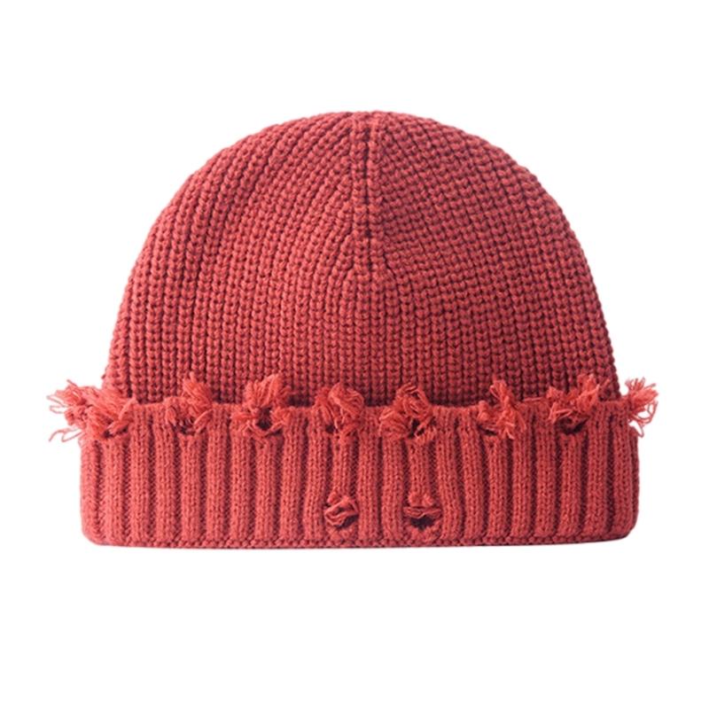 Trendy Ripped Knitted Hat Soft Unisex Streetwear Skull Hat Comfortable Winter for Street Fashion