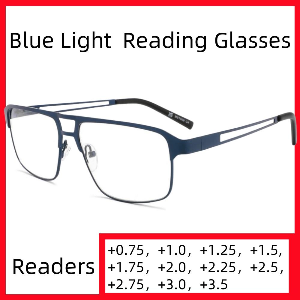 Readers Men Blue Light Blocking Reading Glasses Metal Frame Spring Hinge Presbyopia +0.50-3.5 Diopter Magnifier Lens Eyewear