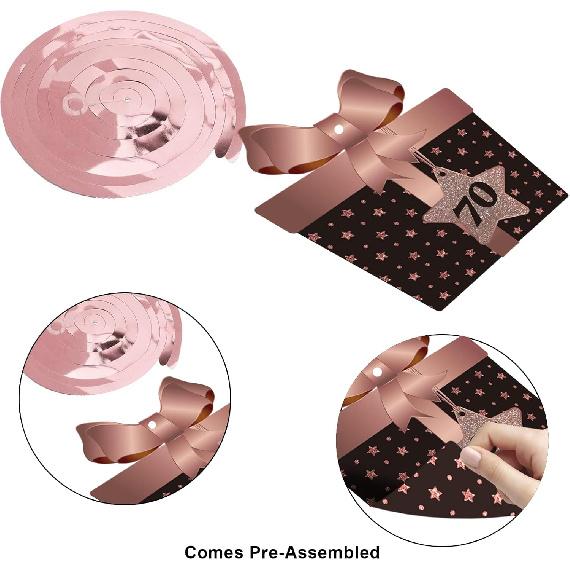 Happy 70th Birthday Party Hanging Swirls Streams Ceiling Decorations, Celebration 70 Foil Hanging Swirls with Cutouts for 70 Years Old Rose Gold