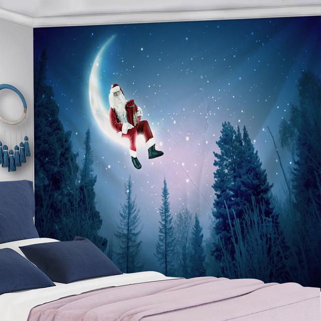 Tapisserie murale à suspendre avec paysage de neige et sapin de Noël, flocon de neige, maison, cadeau de vacances, décoration d'intérieur psychédélique rétro bohème