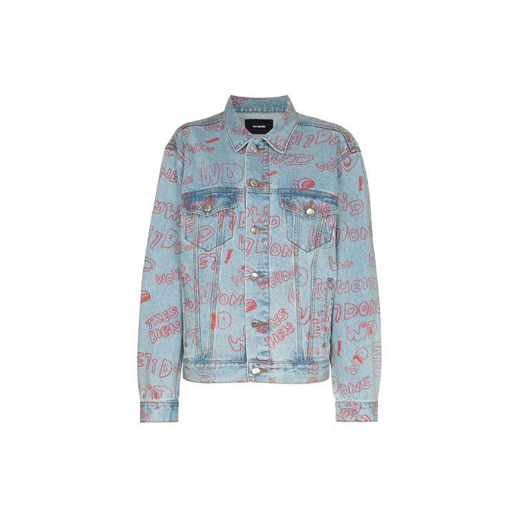 We11done Ss21 Classic Logo Full Print Graffiti Print Jacket Denim Coat Unisex jackets Light-Blue WD-DJ0-21-325-U-BL