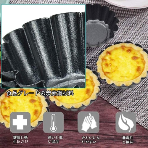 ESTVLB Mini Egg Tart Pans, Carbon Steel, Reusable, Mini Pie Pans with Liners, Round, DIY Baking Supplies, Heat and Oil Resistant, Home Baking Tools, S