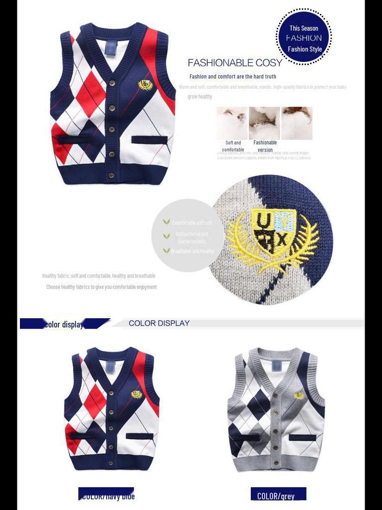 Boys' College Style Knitted Sleeveless Sweater Vest