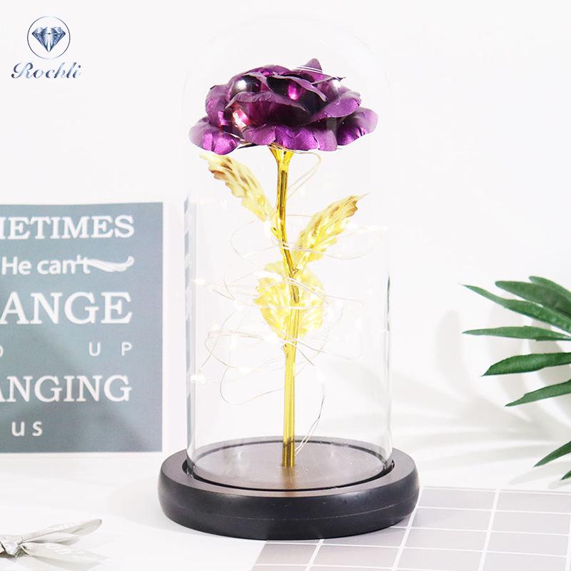 Gold Foil Rose Eternal Flower Glass Cover Gift for Valentine's Day, Christmas, New Year