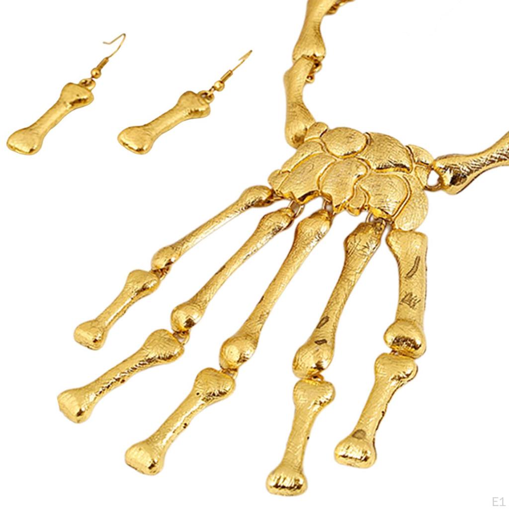 Halloween Skeleton Hand Necklace Jewelry with Earrings Alloy Claw Decorative