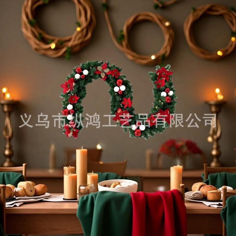Christmas Garland PVC Pine Needle Mixed White Balls Red Flowers 1.8m 2.7m Holiday Decor