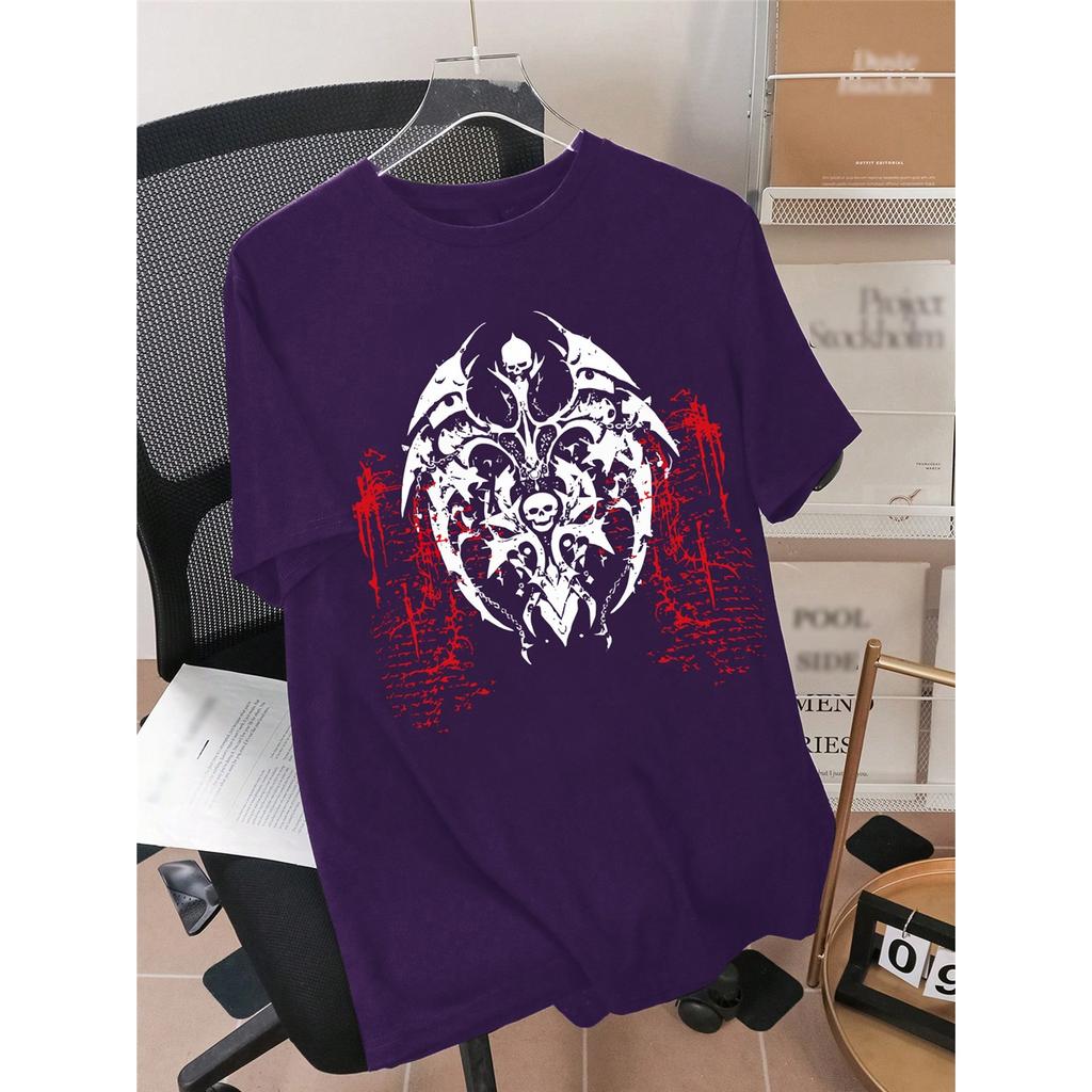 Men'S Dark-Themed Print Design T-Shirt - Loose Oversized Short-Sleeve Round-Neck T-Shirt for Summer Street Style