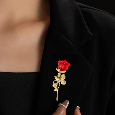 Red Rose Brooch Oil Dripping Process Jewelry Suit Coat Collar Dress Hat Decoration Flower Brooch for Formal Party Wedding