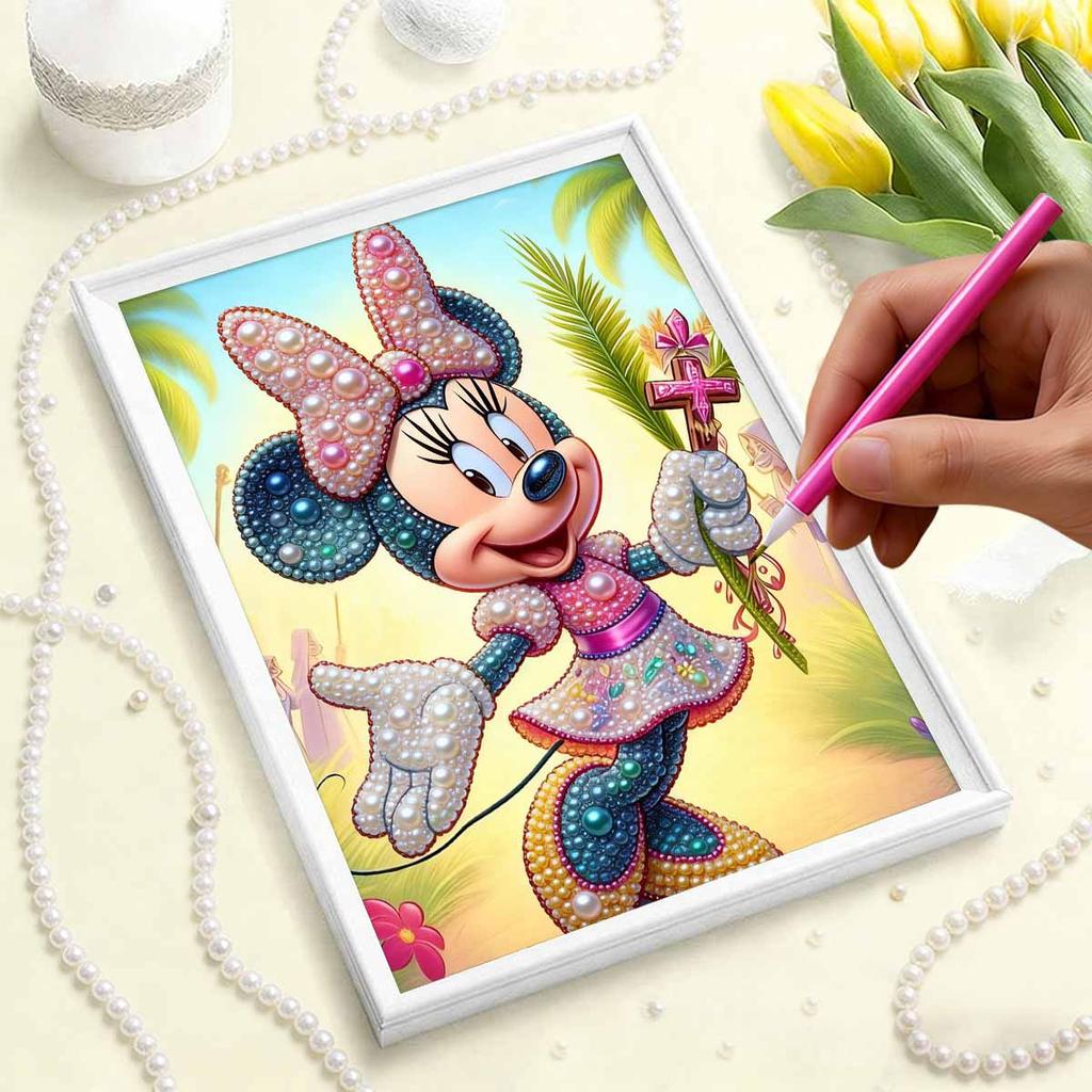 Disney Pearl Painting Minnie Easter Palm Cross Creative Art 5D Pearl Embroidery Cross Stitch Kit Handmade DIY Home and Room Decor Gift