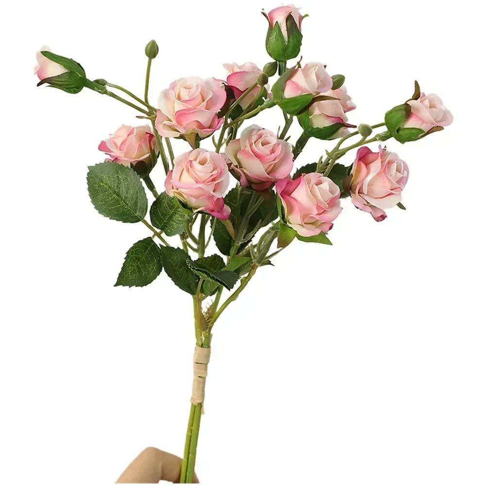 Artificial Silk Rose Bouquet for DIY Floral Crafts For Wedding Decoration and Photography Props with Flexible Stems