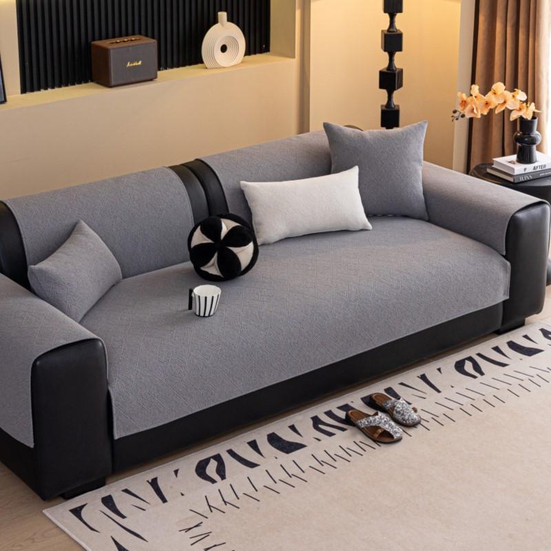 Simple Style Sofa Cushion Cover Non-Slip Summer Solid Color Sofa Protector Soft Anti-Skid Living Room Sofa Mats