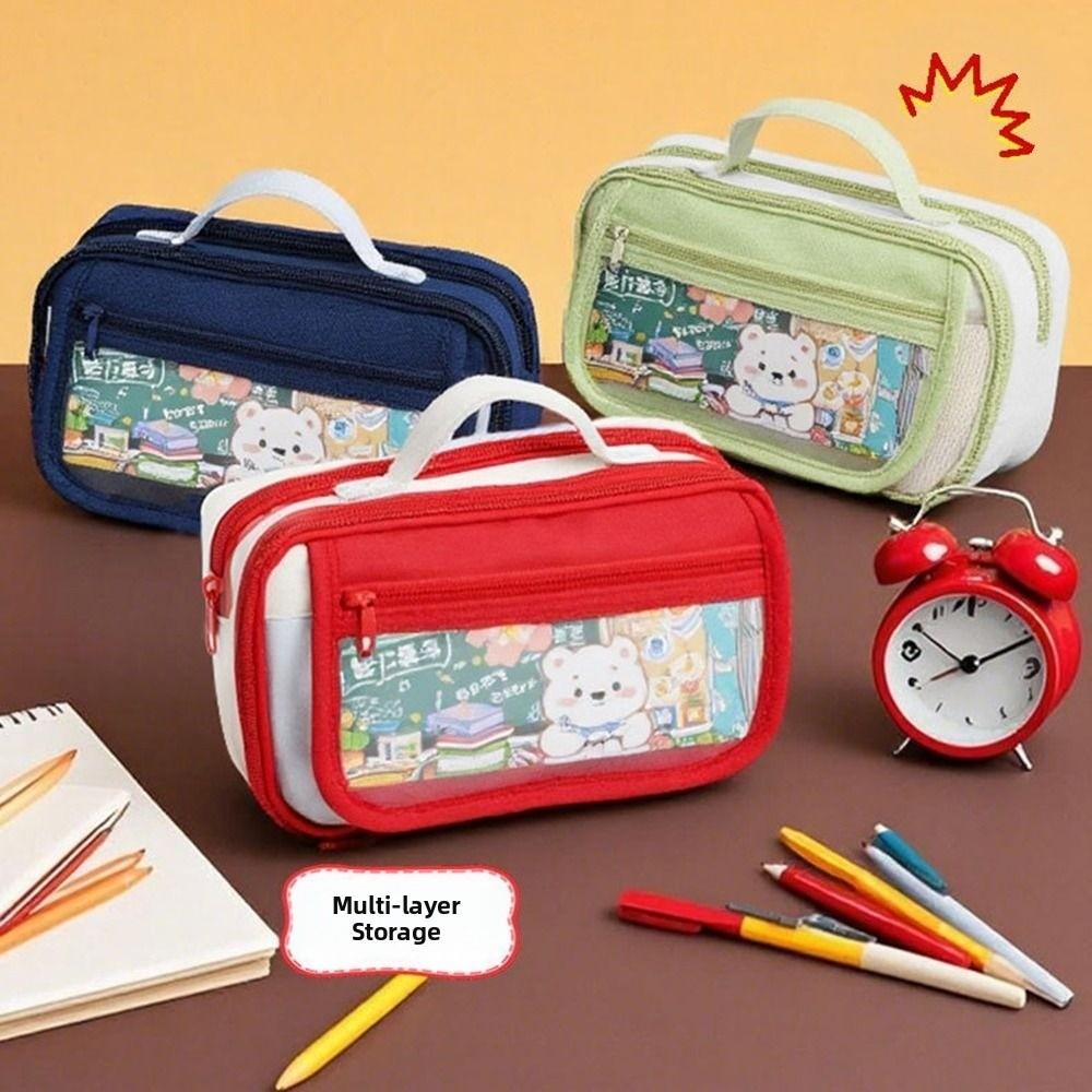 Large Capacity Pencil Storage Bag Bear Pen Organizer Pouch 9 Layers Pencil Case  Back To School