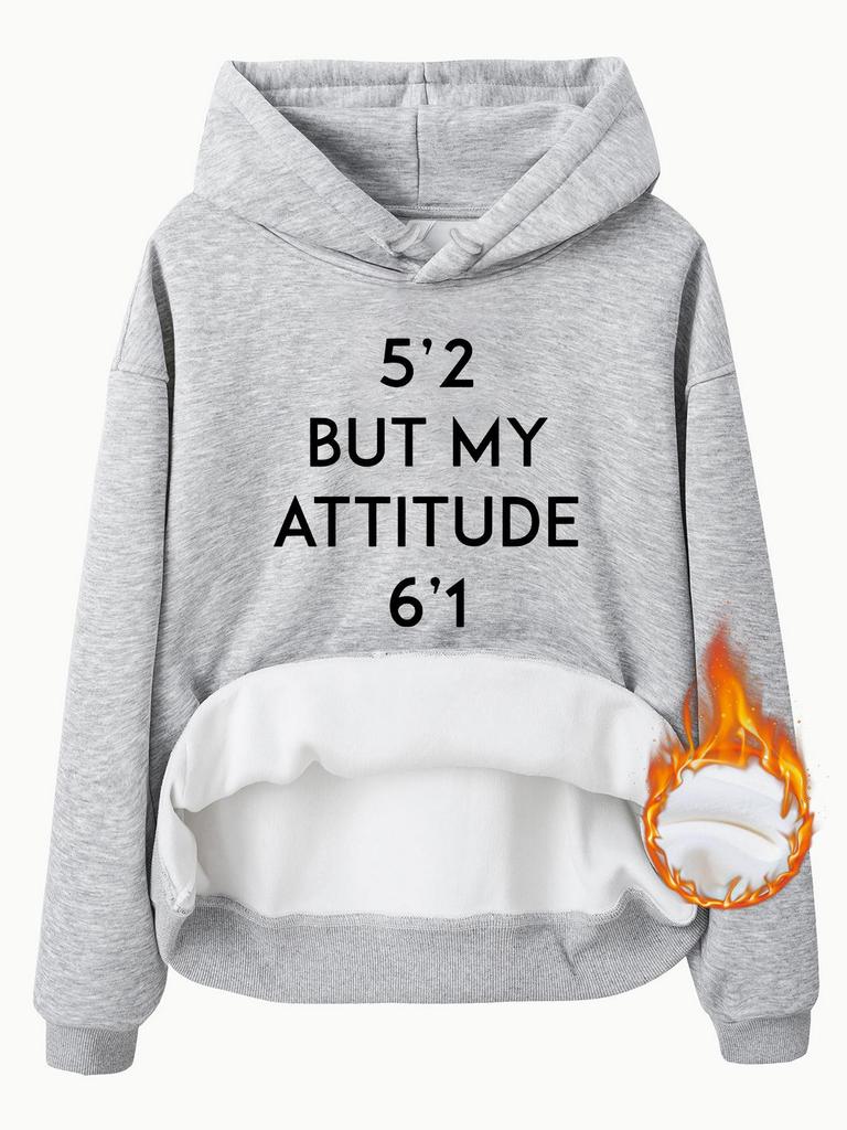 European Size Autumn/Winter Women's Hoodie with Kangaroo Pocket and Attitude Print