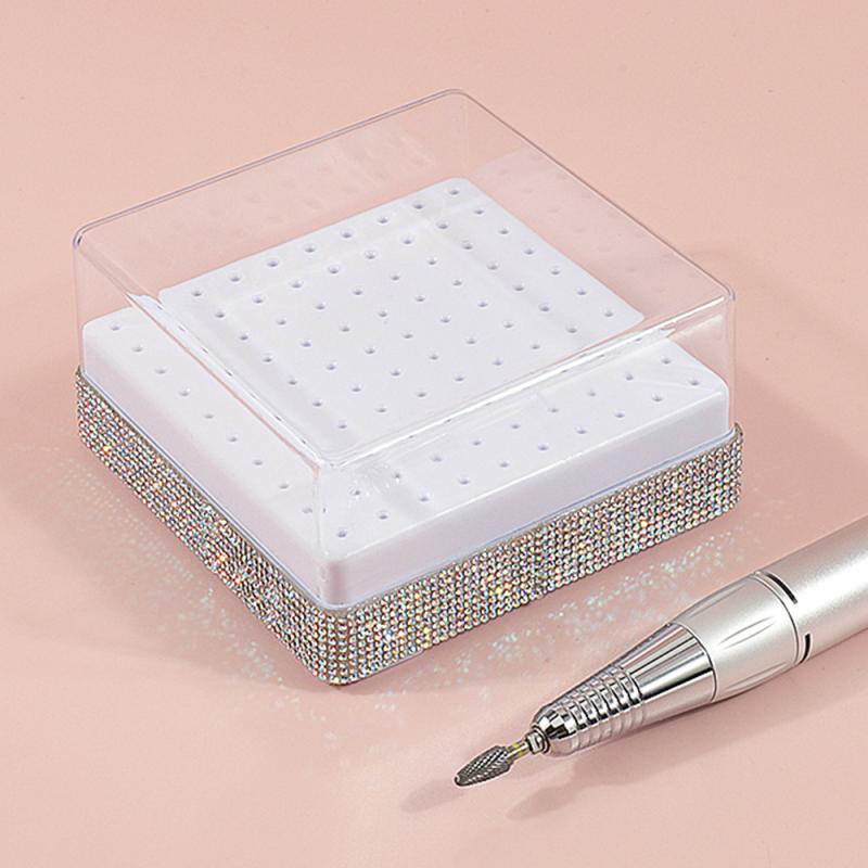 100 Holes Nail Drill Bit Holder  Bling Stand Display Organizer Dust Proof Storage Container Box Case Nail Salon