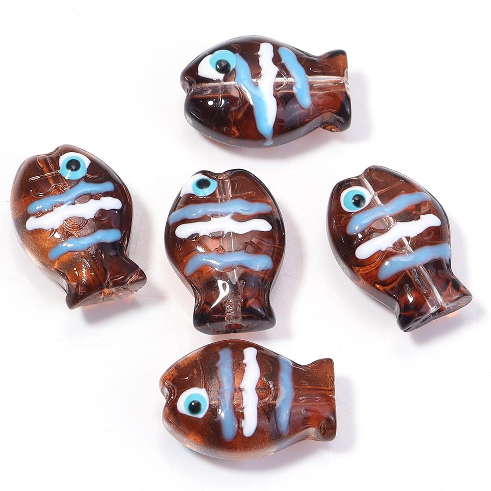 5pcs/lot Colorful Hand-painted Lampwork Beads Cute Cartoon Ocean Fish Loose Glass Bead For DIY Fashion Bracelet Earrings Jewelry