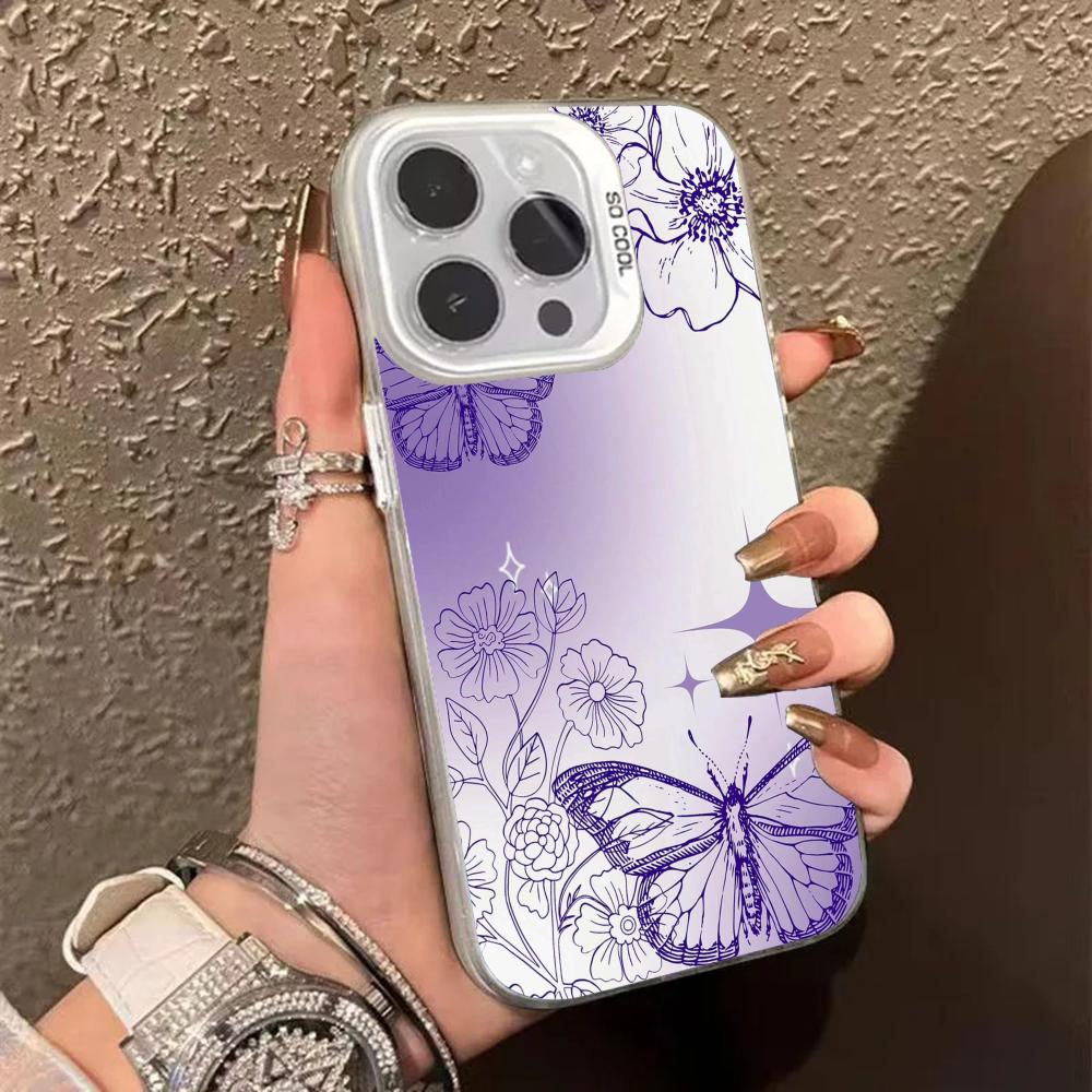 Beautiful Purple Butterfly Pattern Phone Case Suitable for iPhone 17 16 15 14 13 12 11 Pro/Max/Plus Shockproof and Anti Drop
