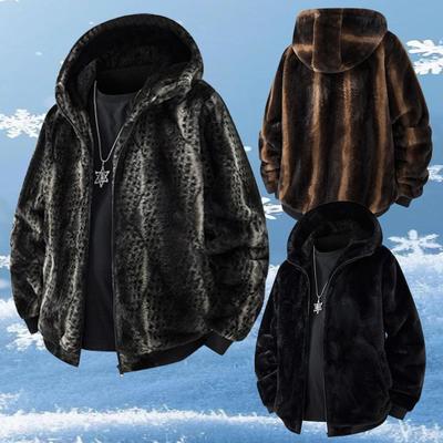 Casacos de Inverno Espessos Jaquetas Quentes Manga Longa Zíper Moletons Esportivos Casuais Casaco Preto Estampa de Leopardo Com Capuz Jaqueta Masculina Feminina